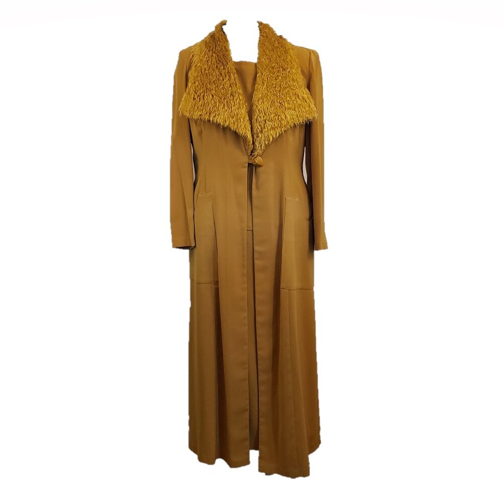 Design Todays Vintage Long Jacket One Tone 3 pc Suit w/Faux Fur Collar, Size XL